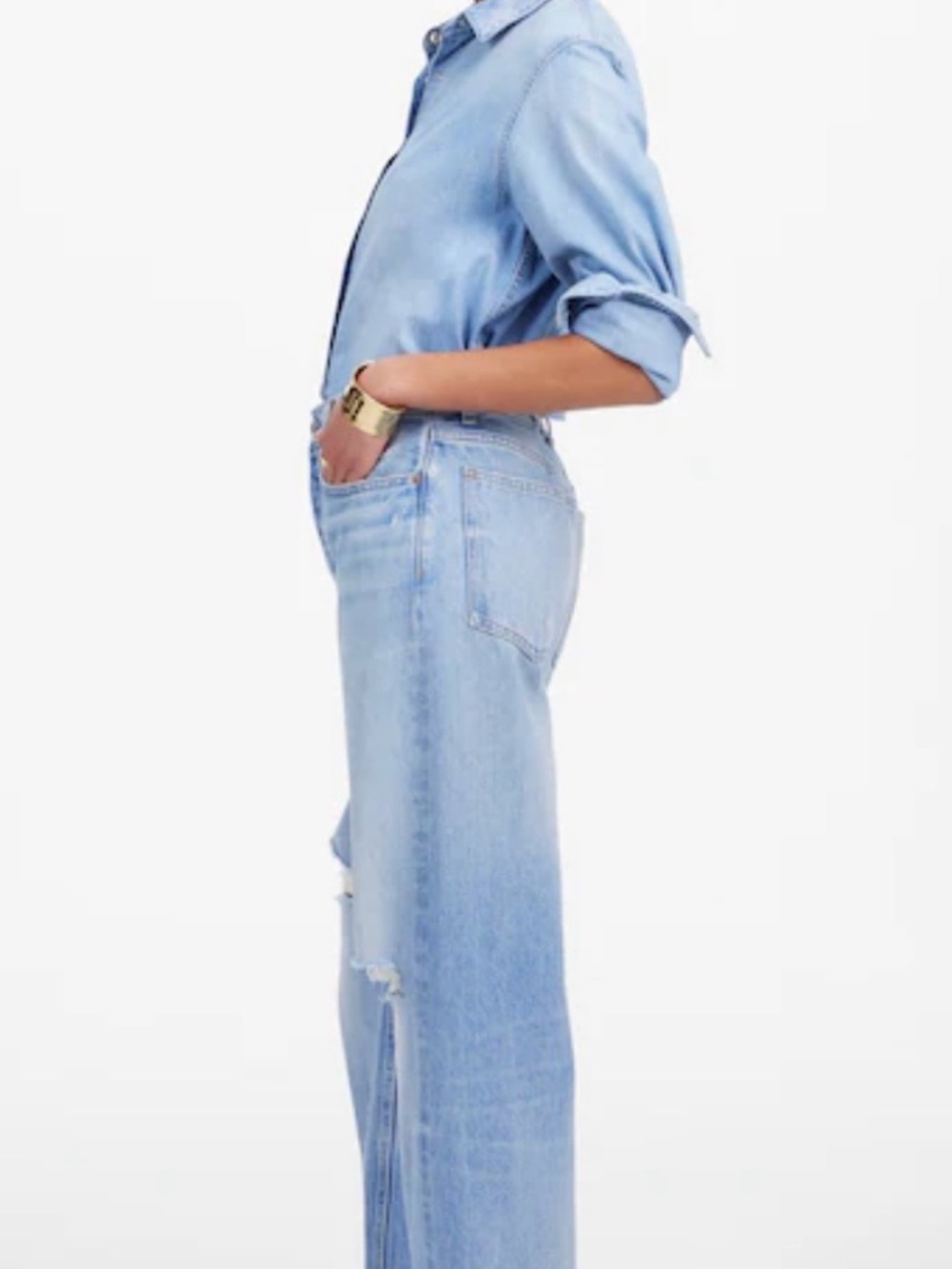 Madewell Low Slung Baggy Jeans W27 Light Washed Distressed Straight Leg Jean NWT - Picture 8 of 12